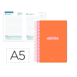 AGENDA ESCOLAR LIDERPAPEL 25-26 ESPIRAL CLASSIC NARANJA DIA PAGINA DIN A5 BILINGÜE PAPEL FSC 70 GR
