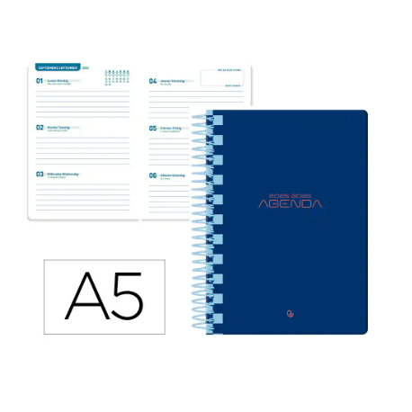 AGENDA ESCOLAR LIDERPAPEL 25-26 ESPIRAL CLASSIC NARANJA SEMANA VISTA A5 BILINGÜE PAPEL FSC 70 GR
