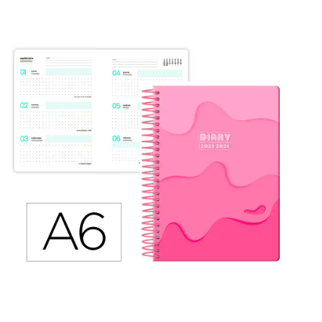 AGENDA ESCOLAR LIDERPAPEL 25-26 ESPIRAL MELTING ROSA SEMANA VISTA A6 BILINGÜE PAPEL FSC 80 GR