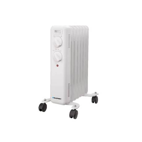 RADIADOR DE ACEITE MARCA BLAUPUNKT 1500W 7 ELEMENTOS CALORIFICOS PROTECCION SOBRECALENTAMIENTO CON RUEDAS COLOR BLANCO