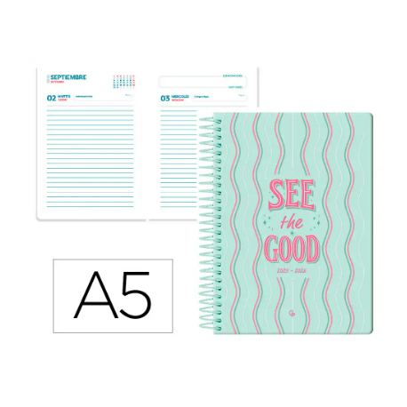 AGENDA ESCOLAR LIDERPAPEL 25-26 ESPIRAL PETITE LINEAS DIA PAGINA A5 BILINGÜE PAPEL FSC 80 GR