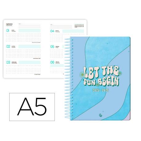 AGENDA ESCOLAR LIDERPAPEL 25-26 ESPIRAL ZANTE DIA PAGINA DIN A5 BILINGÜE PAPEL FSC 80 GR