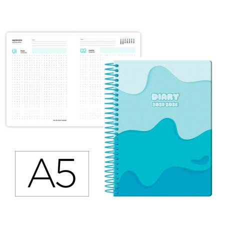 AGENDA ESCOLAR LIDERPAPEL 25-26 ESPIRAL MELTING AZUL DIA PAGINA DIN A5 BILINGÜE PAPEL FSC 80 GR