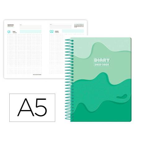AGENDA ESCOLAR LIDERPAPEL 25-26 ESPIRAL MELTING VERDE DIA PAGINA DIN A5 BILINGÜE PAPEL FSC 80 GR