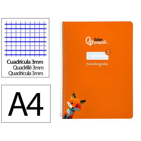 CUADERNO ESPIRAL MARCA LIDERPAPEL DI N A4 PAUTAGUIA TAPA BLANDA 80H 75 GR CUADRO PAUTADO 3MM COLOR NARANJA