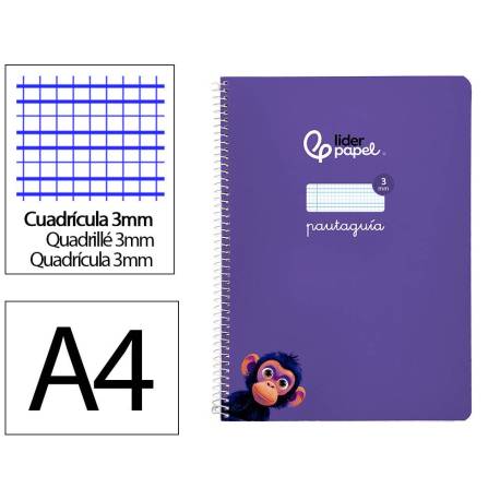 CUADERNO ESPIRAL MARCA LIDERPAPEL DI N A4 PAUTAGUIA TAPA BLANDA 80H 75 GR CUADRO PAUTADO 3MM COLOR LILA