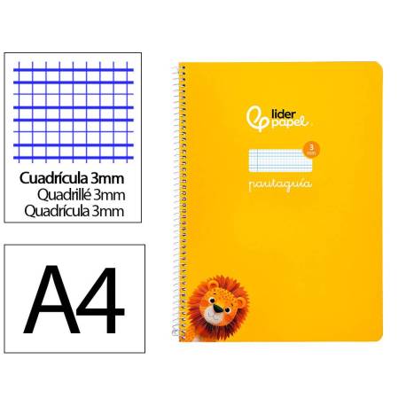 CUADERNO ESPIRAL MARCA LIDERPAPEL DI N A4 PAUTAGUIA TAPA BLANDA 80H 75 GR CUADRO PAUTADO 3MM COLOR AMARILLO
