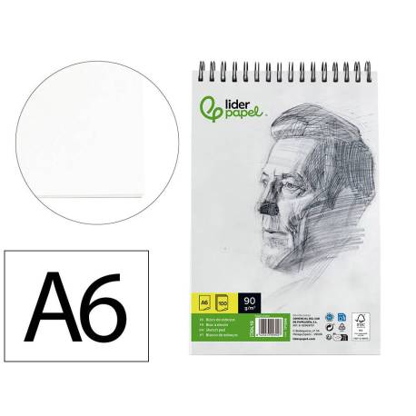 BLOC DIBUJO MARCA LIDERPAPEL ESBOZOS ESPIRAL DIN A6 105X148MM 100 HOJAS 90GR/M2 SIN RECUADRO