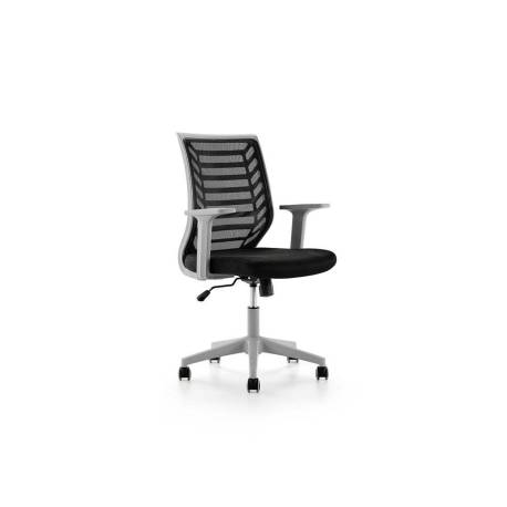 SILLA MARCA ROCADA DE OFICINA BRAZOS REGULABLES ESTRUCTURA GRIS RESPALDO MALLA Y ASIENTO TELA IGNIFUGA NEGRO
