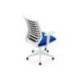 SILLA MARCA ROCADA DE OFICINA BRAZOS REGULABLES ESTRUCTURA BLANCA RESPALDO MALLA Y ASIENTO TELA IGNIFUGA NEGRO