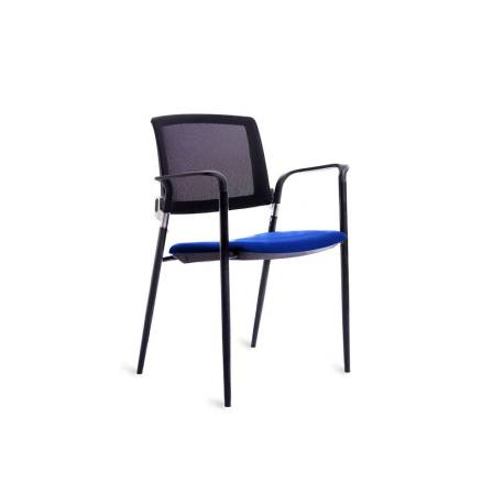 SILLA ROCADA CONFIDENTE BRAZOS FIJOS ESTRUCTURA METALICA ASIENTO TELA IGNIFUGA COLOR AZUL RESPALDO MALLA