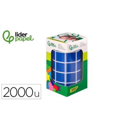 GOMETS MARCA LIDERPAPEL AUTOADHESIVO S CUADRADO 20X20 MM AZUL ROLLO DE 2000 UNIDADES EN CAJA DE CARTON