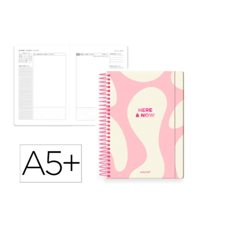 AGENDA ESPIRAL ANTARTIK HERE AND NOW A5+ 2026 DÍA PÁGINA ROSA PAPEL 80G FSC