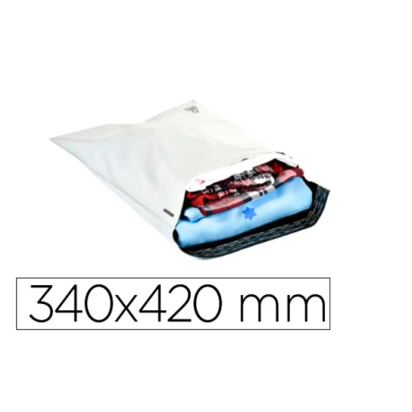 SOBRE Q-CONNECT DE PLASTICO BOLSA PARA ENVIOS 100% RECICLADAS CON AUTOCIERRE COLOR BLANCO 340X420 MM