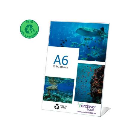 EXPOSITOR SOBREMESA MARCA ARCHIVO 2000 PETG FLEXIBLE EN FORMA DE L DIN A6 VERTICAL 45X105X150 MM