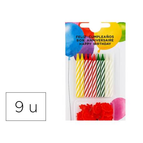 VELAS PARA CUMPLEAÑOS CON SOPORTE BLISTER DE 20 UNIDADES COLORES SURTIDOS