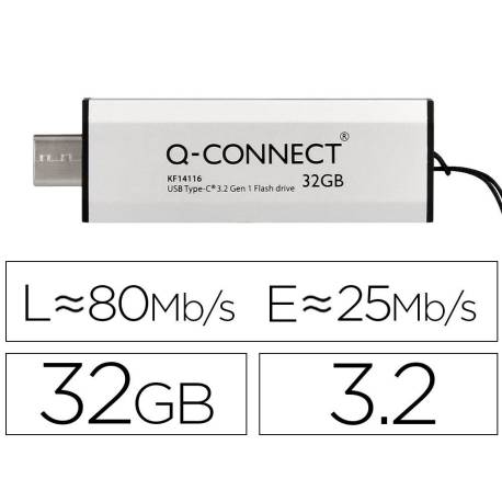 MEMORIA USB MARCA Q-CONNECT FLASH DRIVE 32 GB 3.2 TIPO C