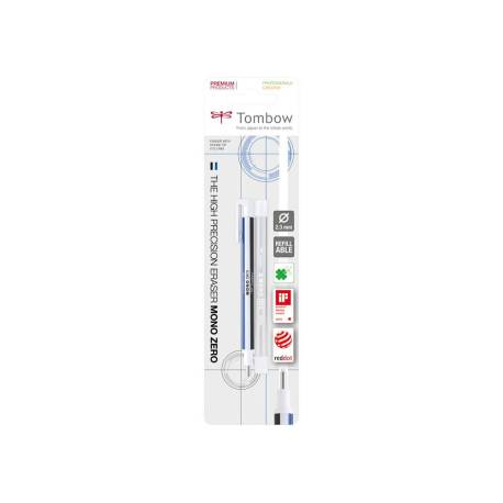 PORTAGOMAS MARCA TOMBOW MONO ZERO CON CLIP GOMA REDONDA 2,3MM DIAMETRO + 2 RECAMBIOS