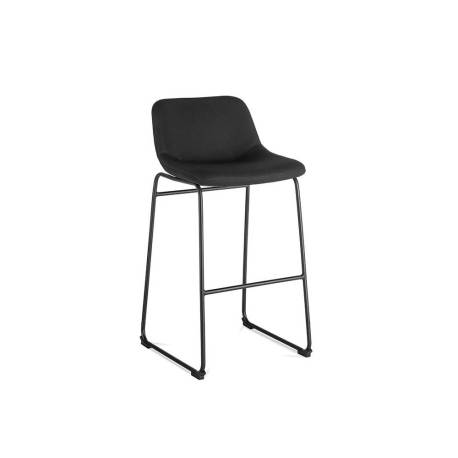 TABURETE ALTO MARCA ROCADA CON ASIENTO Y RESPALDO BAJO TAPIZADO TELA IGNIFUGA BASE METALICA ACERO COLOR NEGRO