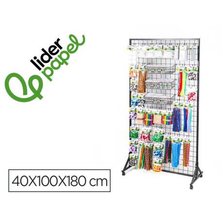 EXPOSITOR MARCA LIDERPAPEL METALICO PARA PRODUCTOS DE MANUALIDADES CON 373 UNIDADES SURTIDAS 40 GANCHOS Y 3 BANDEJAS