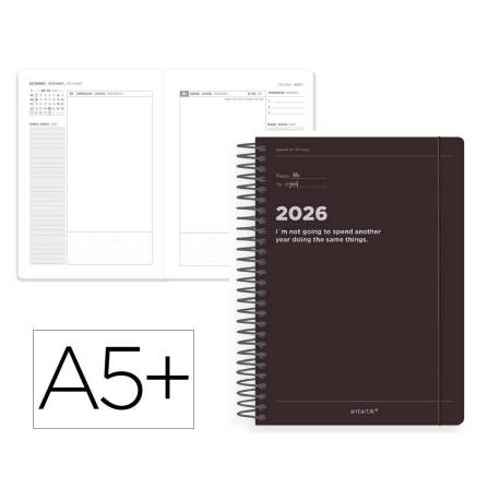 AGENDA ESPIRAL MARCA ANTARTIK MANIFEST A5+ 2026 DÍA PÁGINA NEGRO PAPEL 80G FSC