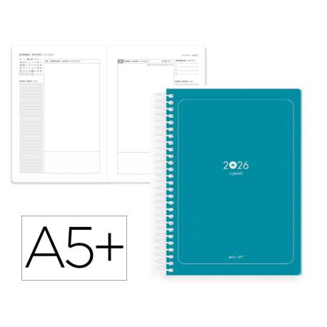 AGENDA ESPIRAL MARCA ANTARTIK ESSENTIALS A5+ 2026 DÍA PÁGINATURQUESA PAPEL 80G FSC