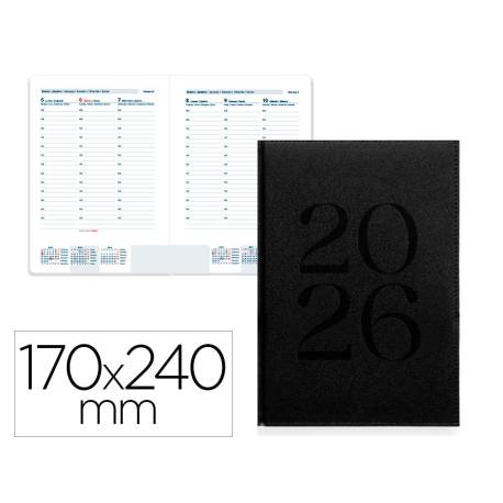 AGENDA ENCUADERNADA MARCA LIDERPAPEL CRETA 170X240 MM 2026 SEMANA VISTA NEGRO PAPEL 70 GR