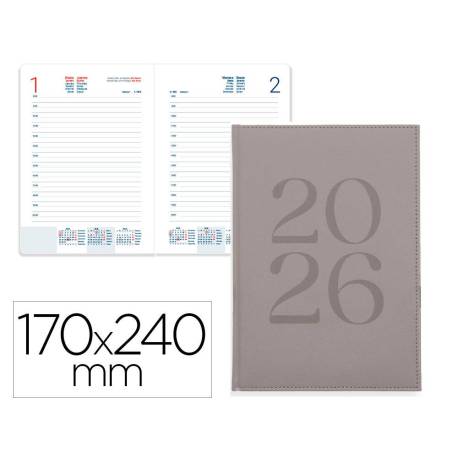 AGENDA ENCUADERNADA MARCA LIDERPAPEL CRETA 170X240 MM 2026 DIA PAGINA GRIS PAPEL 70 GR