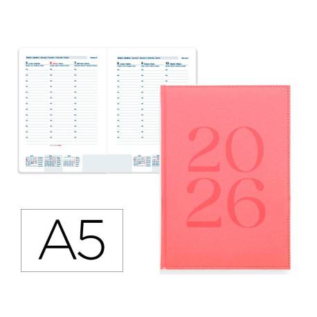 AGENDA ENCUADERNADA MARCA LIDERPAPEL CRETA 150X210 MM 2026 SEMANA VISTA PINK PAPEL 70 GR