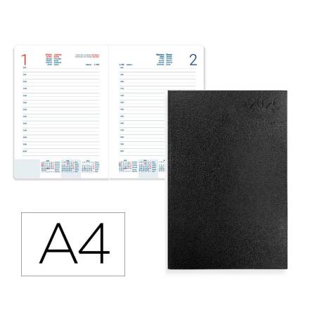 AGENDA ENCUADERNADA MARCA LIDERPAPEL CORFU A4 2026 DIA PAGINA NEGRO PAPEL 60 GR