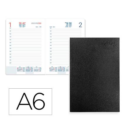 AGENDA ENCUADERNADA MARCA LIDERPAPEL CORFU A6 2026 DIA PAGINA NEGRO PAPEL 60 GR
