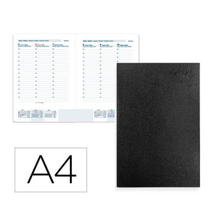 AGENDA ENCUADERNADA MARCA LIDERPAPEL CORFU A4 2026 SEMANA VISTA NEGRO PAPEL 60 GR