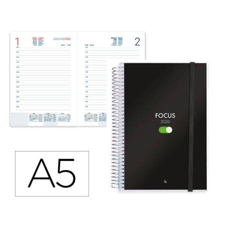 AGENDA ESPIRAL MARCA LIDERPAPEL TINOS A5 2026 DIA PAGINA PERSONALIZABLE PAPEL 70 GR FSC