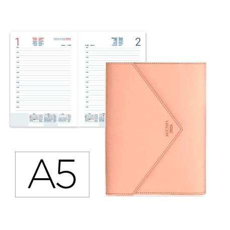 AGENDA ENCUADERNADA MARCA LIDERPAPEL PSARA A5 2026 DIA PAGINA ROSA NUDE PAPEL 70 FSC