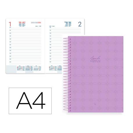 AGENDA ESPIRAL MARCA LIDERPAPEL PERISSA A4 2026 DIA PAGINA MORADO PAPEL 80 GR FSC