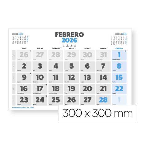 CALENDARIO PARED MARCA LIDERPAPEL CLASICO 2026 LOMO ENGOMADO 30X30 CM PAPEL 105 GR