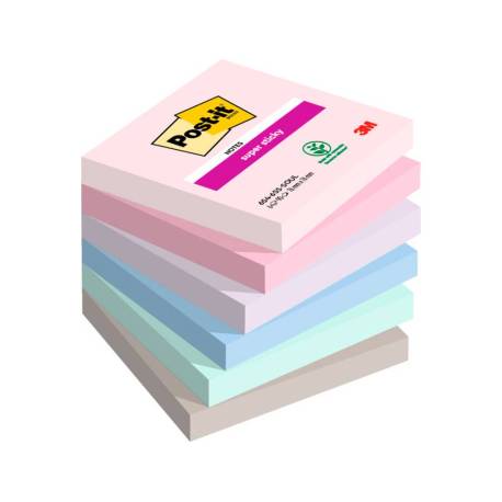 BLOC DE NOTAS ADHESIVAS QUITA Y PON MARCA POST IT SUPER STICKY SOULFUL 100% PEFC 76X76 MM PACK DE 6 BLOCS COLORES