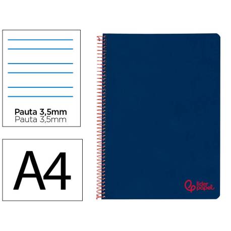 CUADERNO ESPIRAL MARCA LIDERPAPEL A4 WONDER TAPA PLASTICO 80H 90GR PAUTA ANCHA 3,5MM CON MARGEN COLOR AZUL MARINO