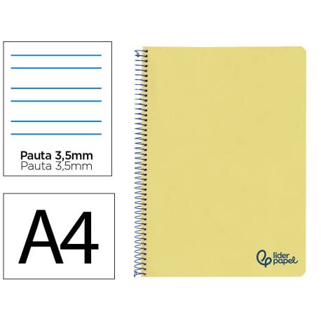 CUADERNO ESPIRAL MARCA LIDERPAPEL A4 WONDER TAPA PLASTICO 80H 90GR PAUTA ANCHA 3,5MM CON MARGEN COLOR AMARILLO