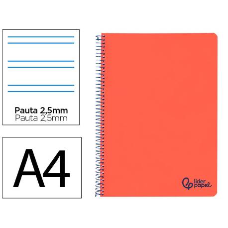 CUADERNO ESPIRAL LIDERPAPEL DIN A4 WONDER TAPA PLASTICO 80H 90GR PAUTA ESTRECHA 2,5MM CON MARGEN COLOR ROJO