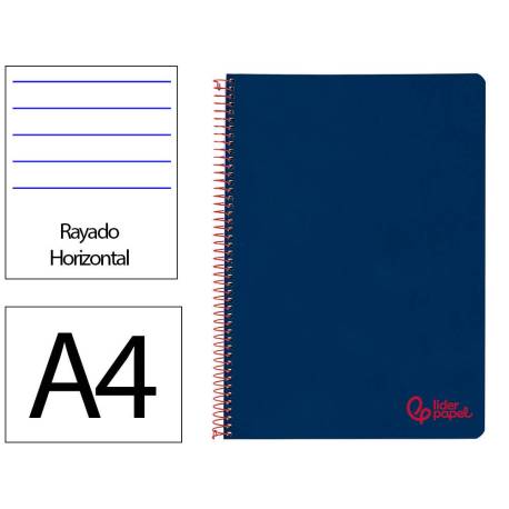 CUADERNO ESPIRAL MARCA LIDERPAPEL A4 WONDER TAPA PLASTICO 80H 90GR RAYADO HORIZONTAL CON MARGEN COLOR AZUL MARINO
