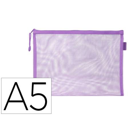 BOLSA ZIPPER BAG MARCA LIDERPAPEL POLIESTER TRANSPIRABLE MULTIUSOS DIN A5 MORADO PASTEL