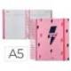 AGENDA ESCOLAR LIDERPAPEL 25-26 ESPIRAL PATTERNS RAYOS ROSA DIA PAGINA DIN A5 BILINGÜE PAPEL FSC 80 GR