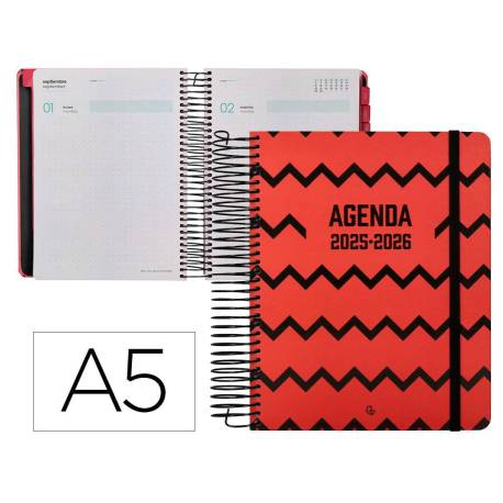 AGENDA ESCOLAR LIDERPAPEL 25-26 ESPIRAL PATTERNS ZIGZAG DIA PAGINA DIN A5 BILINGÜE PAPEL FSC