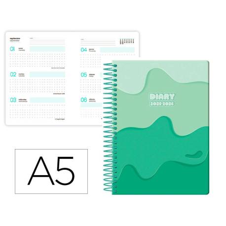 AGENDA ESCOLAR LIDERPAPEL 25-26 ESPIRAL MELTING VERDE SEMANA VISTA DIN A5 BILINGÜE PAPEL FSC 80 GR