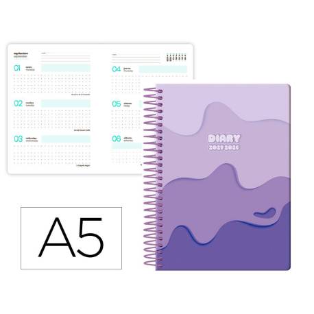 AGENDA ESCOLAR LIDERPAPEL 25-26 ESPIRAL MELTING MORADO SEMANA VISTA DIN A5 BILINGÜE PAPEL FSC 80 GR