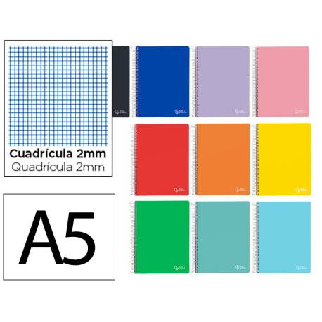 CUADERNO ESPIRAL MARCA LIDERPAPEL DIN A5 WITTY TAPA DURA 80H 90GR MILIMETRADO 2MM COLORES SURTIDOS