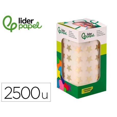 GOMETS MARCA LIDERPAPEL AUTOADHESIVO S ESTRELLAS DORADAS SURTIDAS 2500 UNIDADES EN CAJA DE CARTON