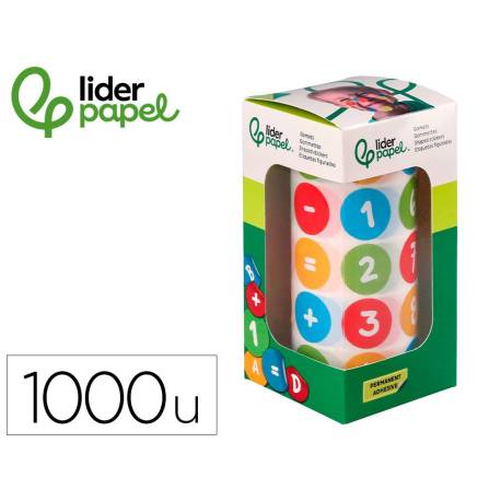 GOMETS MARCA LIDERPAPEL AUTOADHESIVO S REDONDO NUMEROS 20 MM COLORES SURTIDOS ROLLO DE 1000 UNIDADES EN CAJA DE CARTON