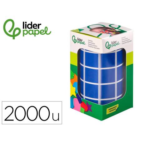 GOMETS MARCA LIDERPAPEL AUTOADHESIVO S CUADRADO 20X20 MM AZUL ROLLO DE 2000 UNIDADES EN CAJA DE CARTON